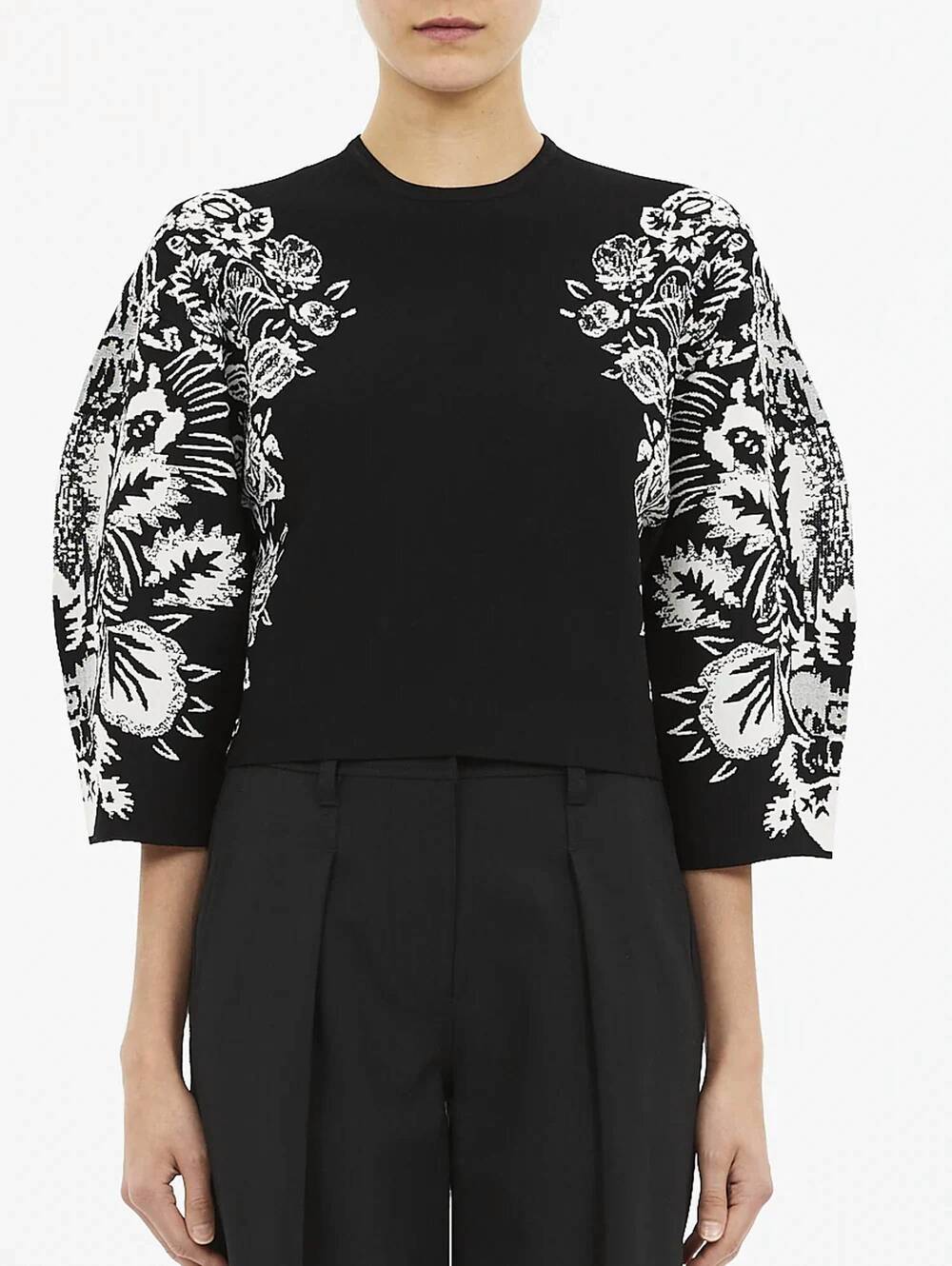 NEW ULLA JOHNSON alara 3/4 jacquard pullover sweater in noir
